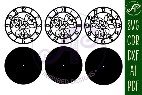 Dogs wall clock laser cut files, SVG file. vector SVG APInspireddesigns 