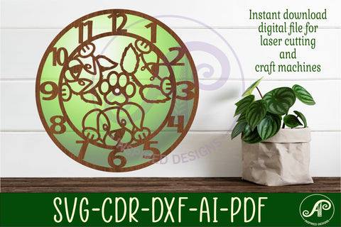 Dogs wall clock laser cut files, SVG file. vector SVG APInspireddesigns 