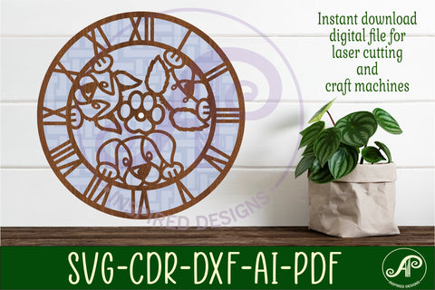 Dogs wall clock laser cut files, SVG file. vector SVG APInspireddesigns 