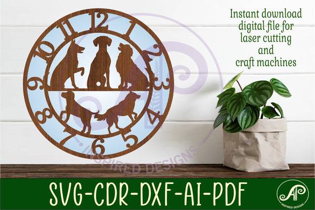Dogs wall clock laser cut files, SVG SVG APInspireddesigns 