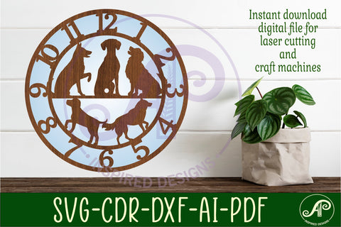 Dogs wall clock laser cut files, SVG SVG APInspireddesigns 