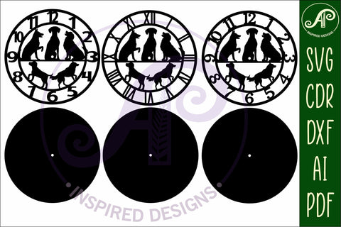 Dogs wall clock laser cut files, SVG SVG APInspireddesigns 