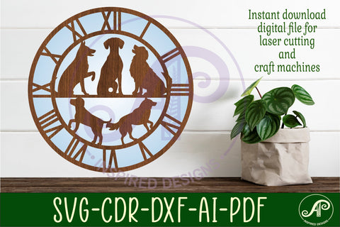 Dogs wall clock laser cut files, SVG SVG APInspireddesigns 