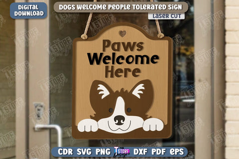 Dogs Welcome People Tolerated Signs Bundle | Door Signs Laser Cut | Welcome Signs | Pets | CNC Files SVG The T Store Design 