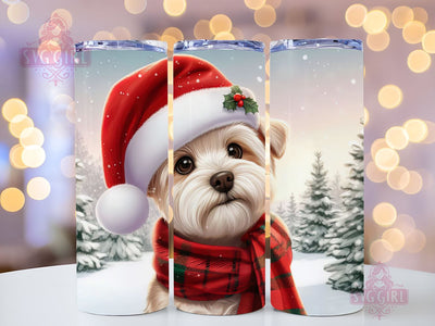 Dogs With Santa Hat Christmas Tumbler Wrap Skinny 20oz Tumbler Sublimation Dog Designs Straight Cute Christmas Tumbler PNG Sublimation SvggirlplusArt 