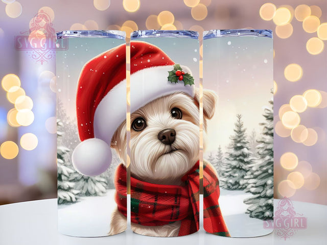 Dogs With Santa Hat Christmas Tumbler Wrap Skinny 20oz Tumbler Sublimation Dog Designs Straight Cute Christmas Tumbler PNG Sublimation SvggirlplusArt 