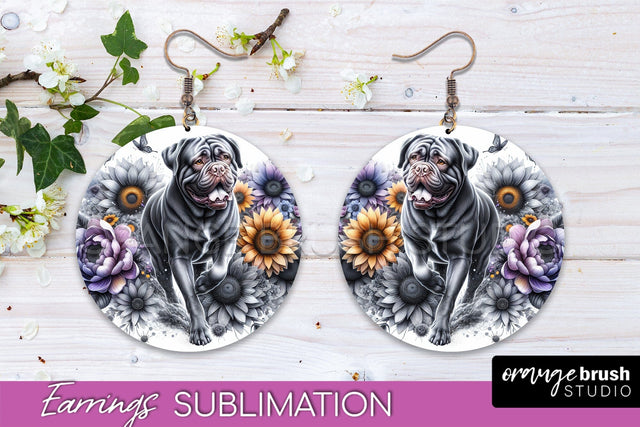 Dogue de Bordeaux Earrings - Dog Mom Floral Round Earring Sublimation Sublimation OrangeBrushStudio 