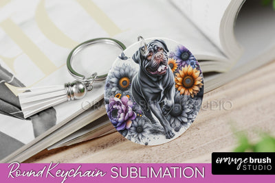 Dogue de Bordeaux Keychain - Dog mom Floral Keychain Sublimation Design Sublimation OrangeBrushStudio 
