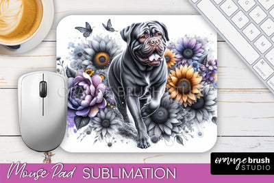 Dogue de Bordeaux Mouse Pad Design - Dog Mom Floral Mousepad Sublimation Sublimation OrangeBrushStudio 