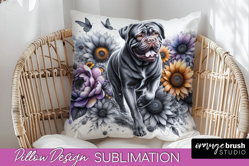 Dogue de Bordeaux Pillow Cover - Dog Mom Floral Pillow Sublimation Sublimation OrangeBrushStudio 