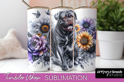 Dogue de Bordeaux Tumbler Wrap - Dog Mom Floral Tumbler Sublimation Sublimation OrangeBrushStudio 