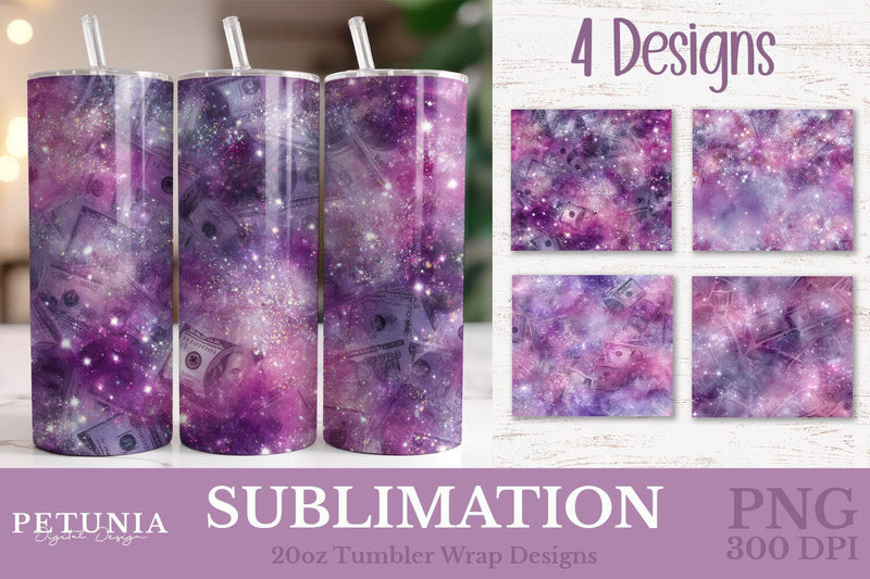 Dollar Bills 20oz Glitter Tumbler Wrap Sublimation PNG Sublimation Petunia Digital Design 