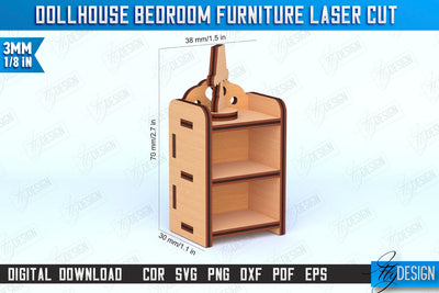 Dollhouse Bedroom Furniture | Miniature Furniture | Doll Bedroom Furniture | Bedside Table | CNC File SVG Fly Design 