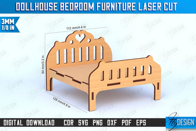 Dollhouse Bedroom Furniture | Miniature Furniture | Doll Bedroom Furniture | Doll Bed | CNC File SVG Fly Design 