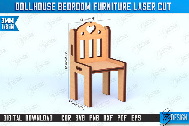 Dollhouse Bedroom Furniture | Miniature Furniture | Doll Bedroom Furniture | Doll Chair | CNC File SVG Fly Design 