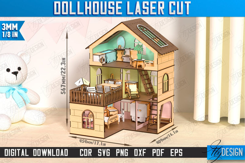 Dollhouse Furniture Laser Cut Bundle | Miniature Furniture | Doll Furniture | Wooden Toy | CNC File SVG Fly Design 