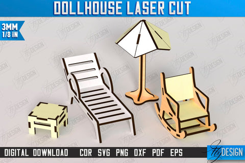 Dollhouse Furniture Laser Cut Bundle | Miniature Furniture | Doll Furniture | Wooden Toy | CNC File SVG Fly Design 