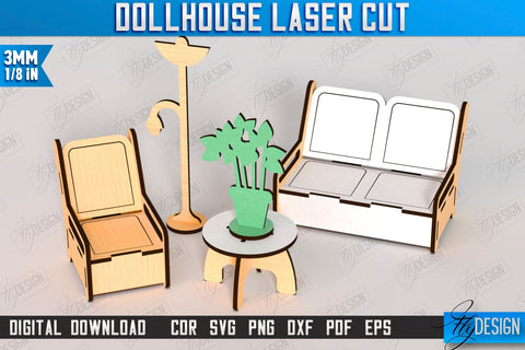 Dollhouse Furniture Laser Cut Bundle | Miniature Furniture | Doll Furniture | Wooden Toy | CNC File SVG Fly Design 