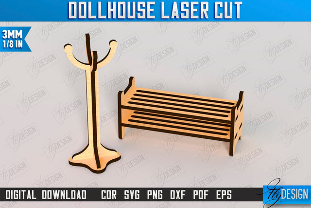 Dollhouse Hallway Furniture Laser Cut | Miniature Furniture | Doll Hallway Furniture | CNC File SVG Fly Design 