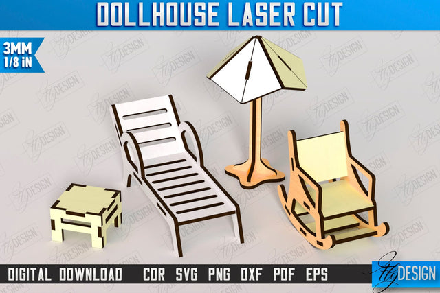 Dollhouse Patio Furniture Laser Cut | Miniature Furniture | Doll Patio Furniture | CNC File SVG Fly Design 