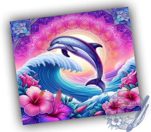 Dolphin 20oz Skinny Tumbler PNG, Hibiscus Floral Dolphin Ocean Beach Tumbler Sublimation Wrap, Straight & Tapered Tumbler Wrap, Instant Digital Download Sublimation ToriDesigns 