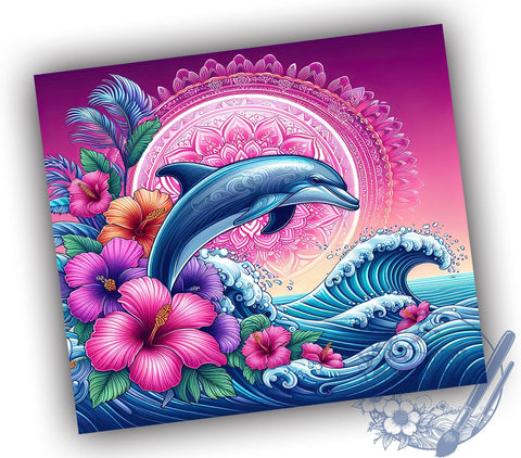 Dolphin 20oz Skinny Tumbler PNG, Hibiscus Floral Dolphin Ocean Beach Tumbler Sublimation Wrap, Straight & Tapered Tumbler Wrap, Instant Digital Download Sublimation ToriDesigns 