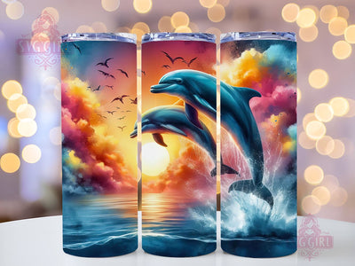Dolphin 20oz Skinny Tumbler Sublimation Design, Colorful Tumbler Wrap PNG, Instant Digital Download Sublimation SvggirlplusArt 