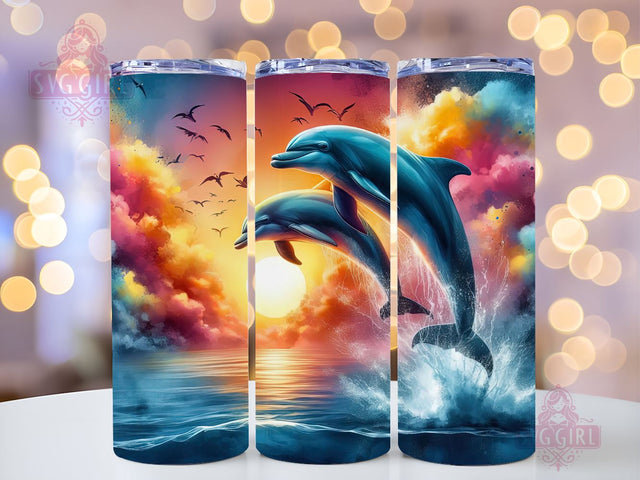 Dolphin 20oz Skinny Tumbler Sublimation Design, Colorful Tumbler Wrap PNG, Instant Digital Download Sublimation SvggirlplusArt 