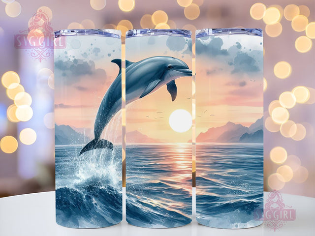 Dolphin 20oz Skinny Tumbler Sublimation Design, Colorful Tumbler Wrap PNG, Instant Digital Download Sublimation SvggirlplusArt 