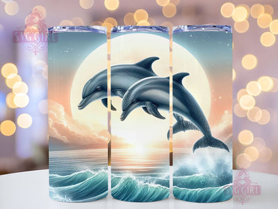 Dolphin 20oz Skinny Tumbler Sublimation Design, Colorful Tumbler Wrap PNG, Instant Digital Download Sublimation SvggirlplusArt 