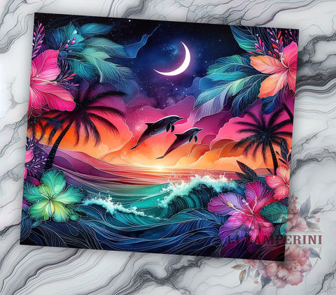 Dolphin 20oz Tumbler Wrap PNG, Summer Ocean Tumbler PNG Sublimation Design, Straight & Tapered Tumbler Wrap, Instant Digital Download Sublimation Li Zamperini 