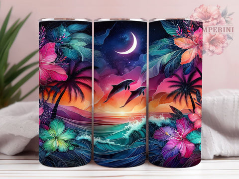 Dolphin 20oz Tumbler Wrap PNG, Summer Ocean Tumbler PNG Sublimation Design, Straight & Tapered Tumbler Wrap, Instant Digital Download Sublimation Li Zamperini 