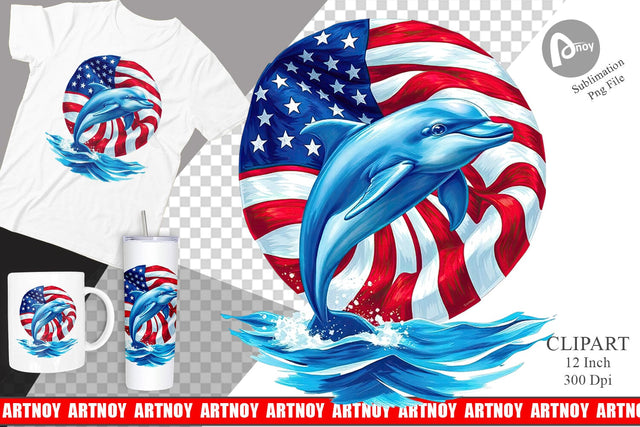 Dolphin 4th of July Clipart Sublimation artnoy 