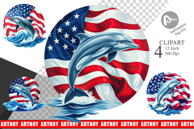 Dolphin 4th of July Clipart Sublimation artnoy 