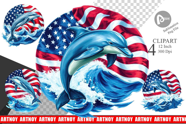 Dolphin 4th of July Clipart Sublimation artnoy 