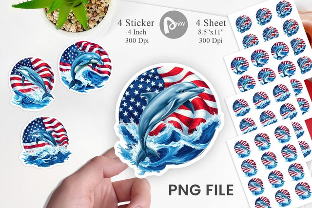 Dolphin 4th of July Sticker Sublimation artnoy 