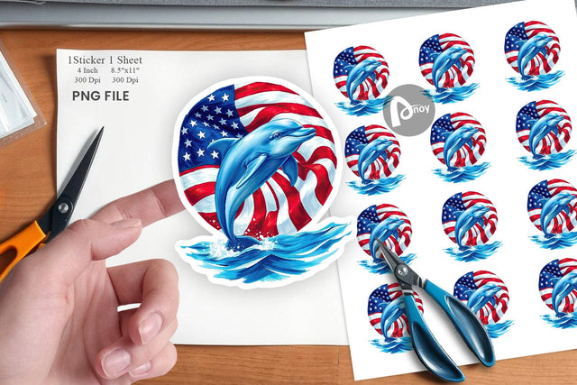 Dolphin 4th of July Sticker Sublimation artnoy 