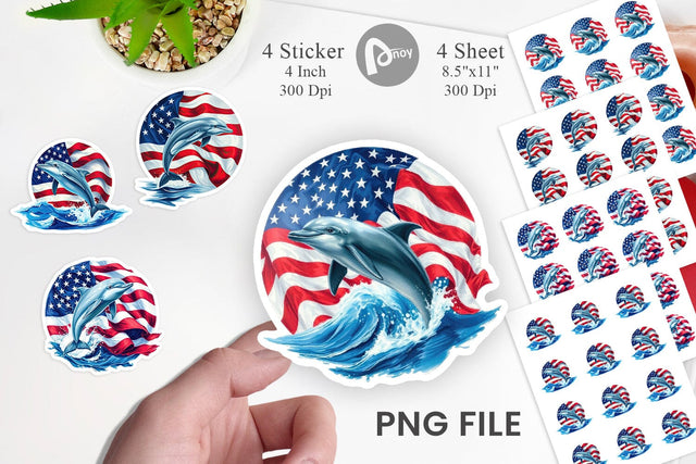Dolphin 4th of July Sticker Sublimation artnoy 