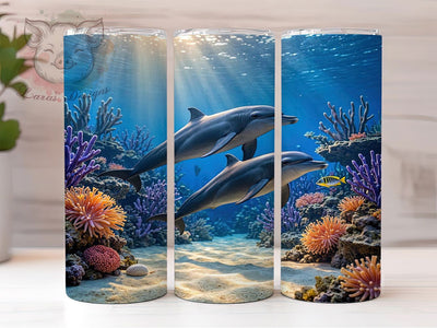 Dolphin Coral Reef 20oz Tumbler, Dolphin Motif, Coral Reef, Ocean Theme, Marine Style, Whimsical Charm, Skinny Tumbler, Sublimation PNG Sublimation Lara' s Designs 