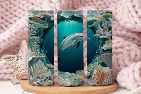 Dolphin Coral Reef 20oz Tumbler Wrap Sublimation DesignSVG 