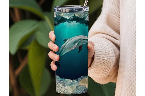 Dolphin Coral Reef 20oz Tumbler Wrap Sublimation DesignSVG 