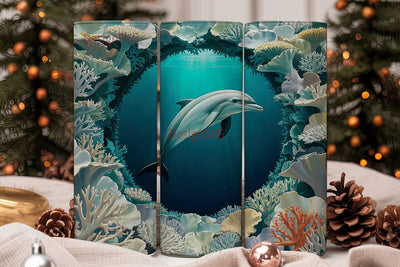 Dolphin Coral Reef 20oz Tumbler Wrap Sublimation DesignSVG 