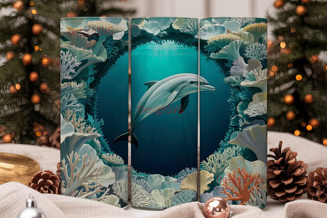 Dolphin Coral Reef 20oz Tumbler Wrap Sublimation DesignSVG 