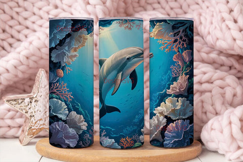 Dolphin Coral Reef 20oz Tumbler Wrap Sublimation DesignSVG 
