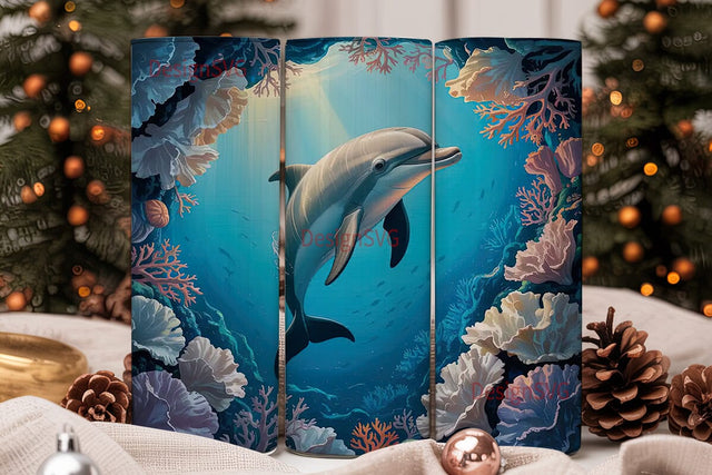 Dolphin Coral Reef 20oz Tumbler Wrap Sublimation DesignSVG 