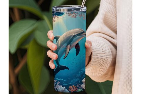 Dolphin Coral Reef 20oz Tumbler Wrap Sublimation DesignSVG 