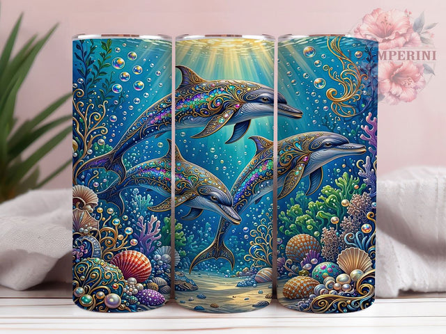 Dolphin Filigree 20oz Tumbler, Dolphin Motif, Filigree Design, Ocean Theme, Marine Life, Elegant Style, 20oz Wrap, Sublimation Tumbler Sublimation Li Zamperini 