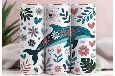 Dolphin Floral Tumbler Wrap PNG Sublimation PixelChick 