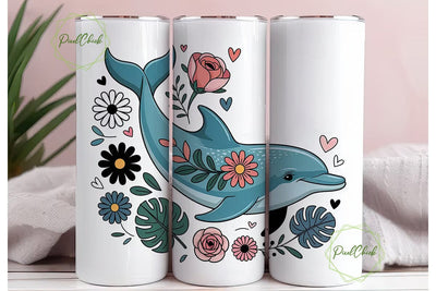 Dolphin Floral Tumbler Wrap PNG Sublimation PixelChick 