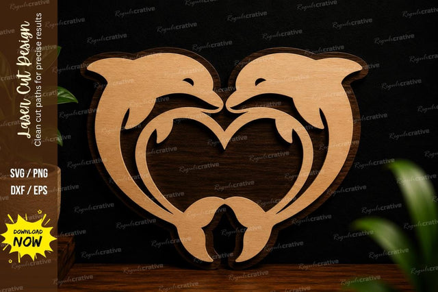 Dolphin Heart SVG Ocean Laser Cut Wall Decor SVG Regulrcrative 